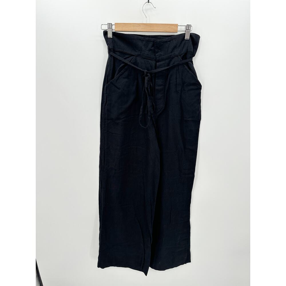 Free People Women Linen Trousers Small Black Lyla Wide Leg‎ Loose NWT